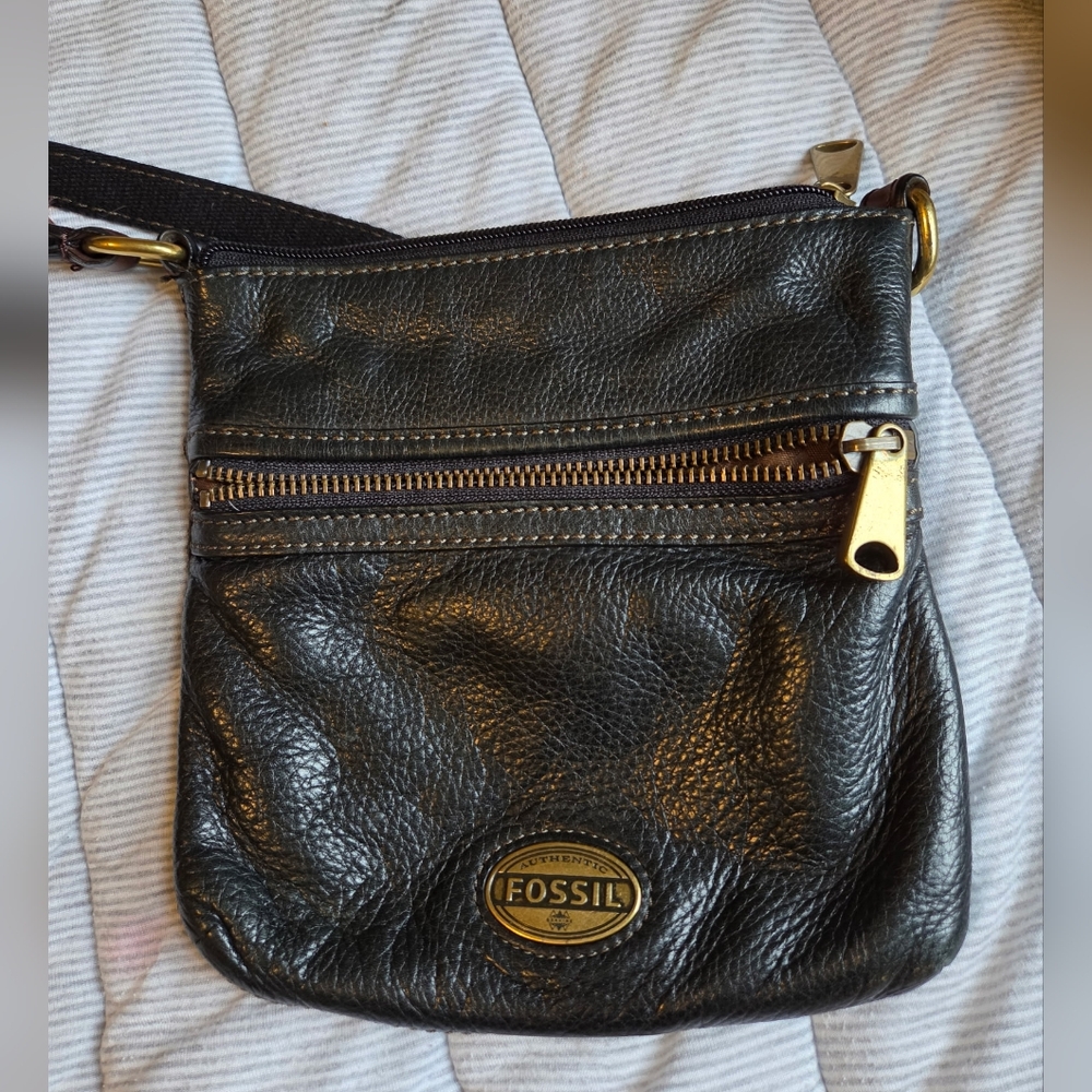 Fossil Black Leather Crossbody Bag